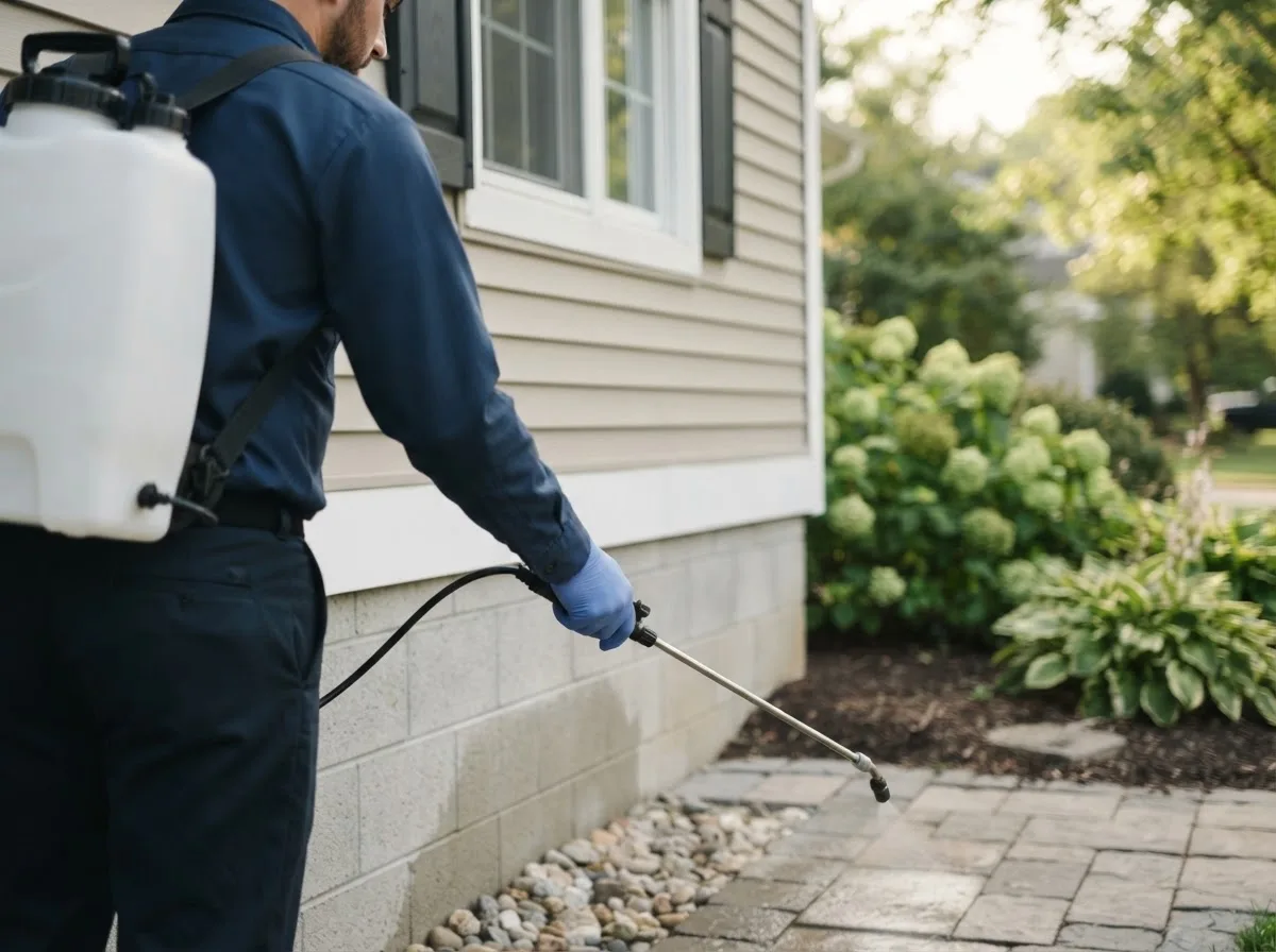 Pest control technician inspecting a home in Newton, NH